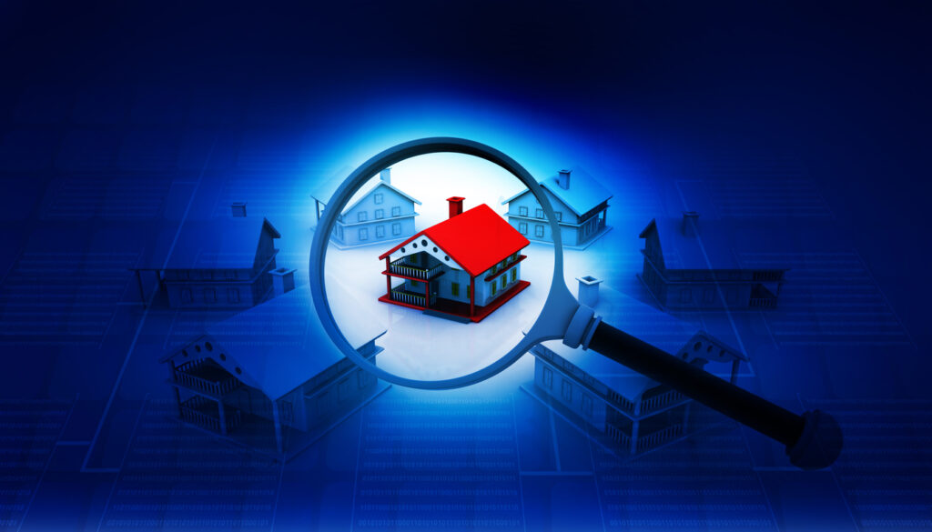 BLUE CIRCLE WITH HOUSE ICON SYRROUNDED BY SMALLER HOUSE ICONE. Real Estate Market Trends